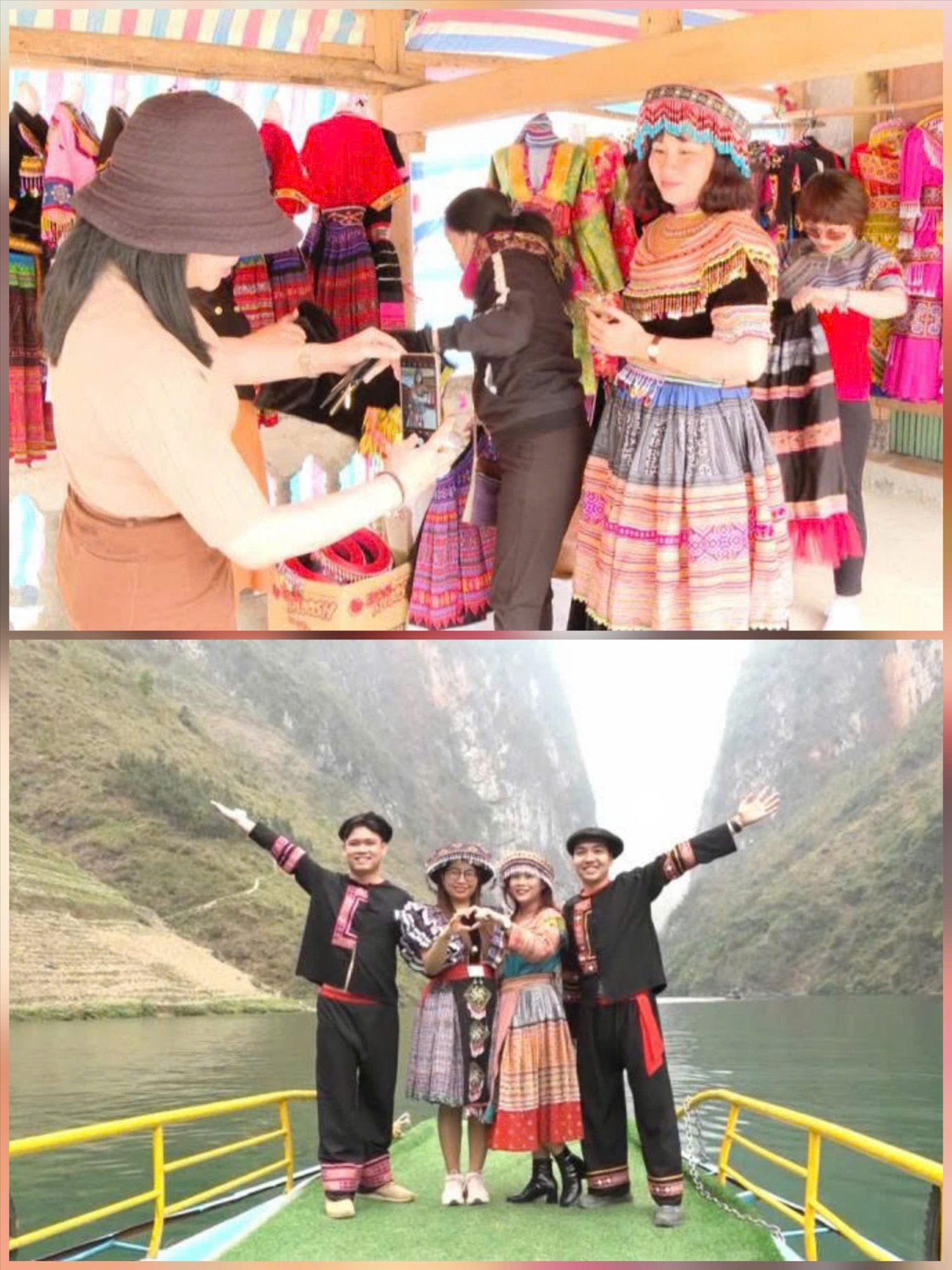 Khách du lịch lưu giữ những bức ảnh đẹp với trang phục dân tộc tại hẻm Tu Sản. Ảnh: Thu Hoài - Tiến Thành