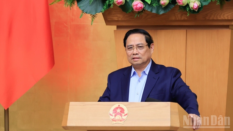 Thủ tướng Chính phủ Phạm Minh Chính phát biểu ý kiến tại phiên họp. (Ảnh: TRẦN HẢI)