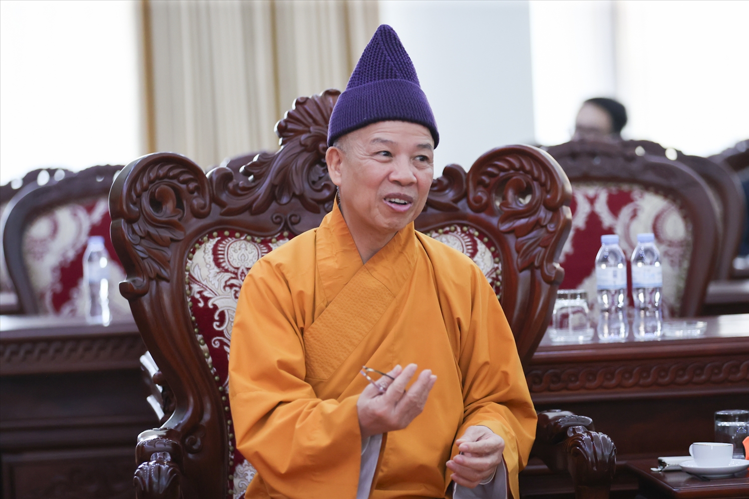 Hòa thượng, Tiến sĩ Thích Thanh Quyết - Viện trưởng Học viện Phật giáo Việt Nam tại Hà Nội phát biểu tại buổi làm việc (Ảnh. Lê Anh Dũng)