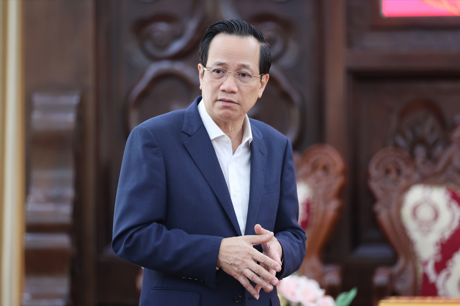 Bộ trưởng Bộ Dân tộc và Tôn giáo Đào Ngọc Dung phát biểu tại buổi làm việc (Ảnh. Lê Anh Dũng)