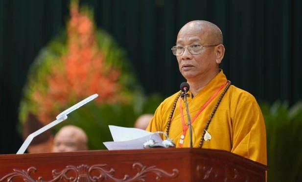 Hòa thượng Thích Quảng Hà phát biểu khai mạc.(Ảnh: Diệu Tường)