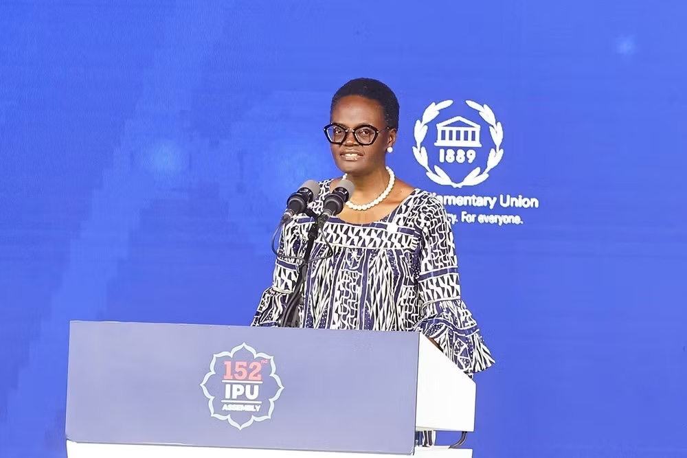 Chủ tịch Liên minh Nghị viện Thế giới (IPU) Tulia Ackson phát biểu. (Ảnh: DOÃN TẤN/TTXVN)