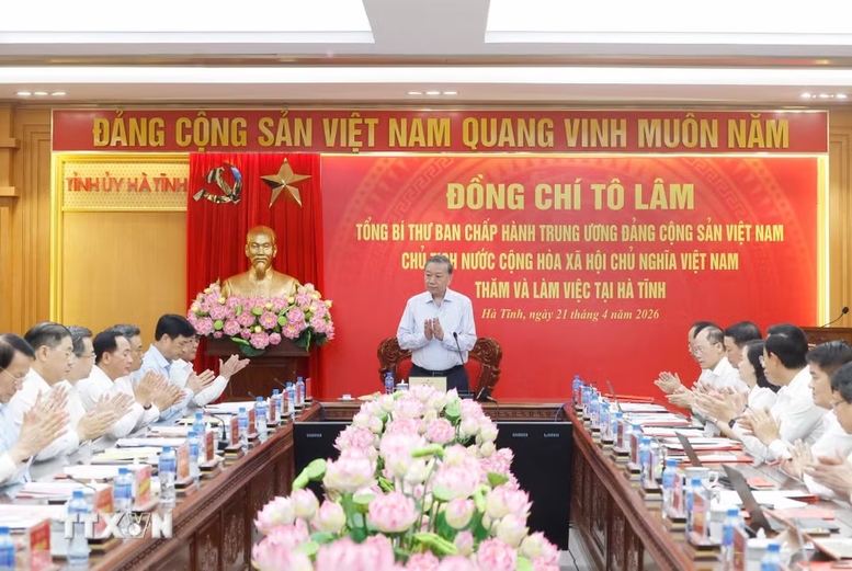 Tổng Bí thư, Chủ tịch nước Tô Lâm và Đoàn công tác Trung ương làm việc với Ban Thường vụ Tỉnh ủy Hà Tĩnh - Ảnh: TTXVN