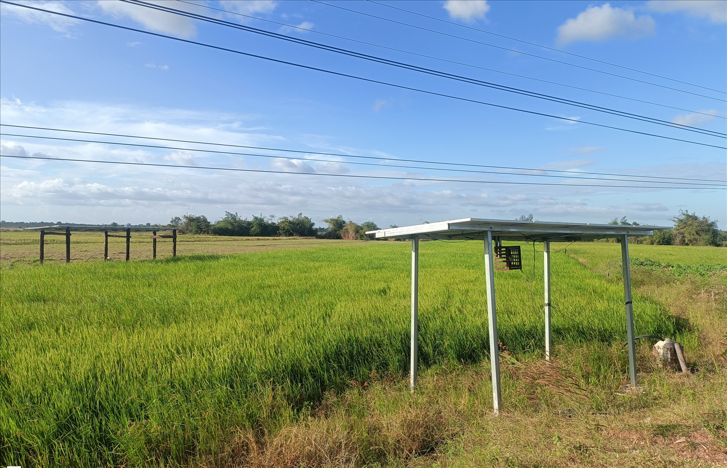 Nhiều hộ dân trên địa bàn xã Ea Rốk tự đầu tư khoan giếng, lắp tấm pin năng lượng mặt trời để chủ động nguồn nước. 