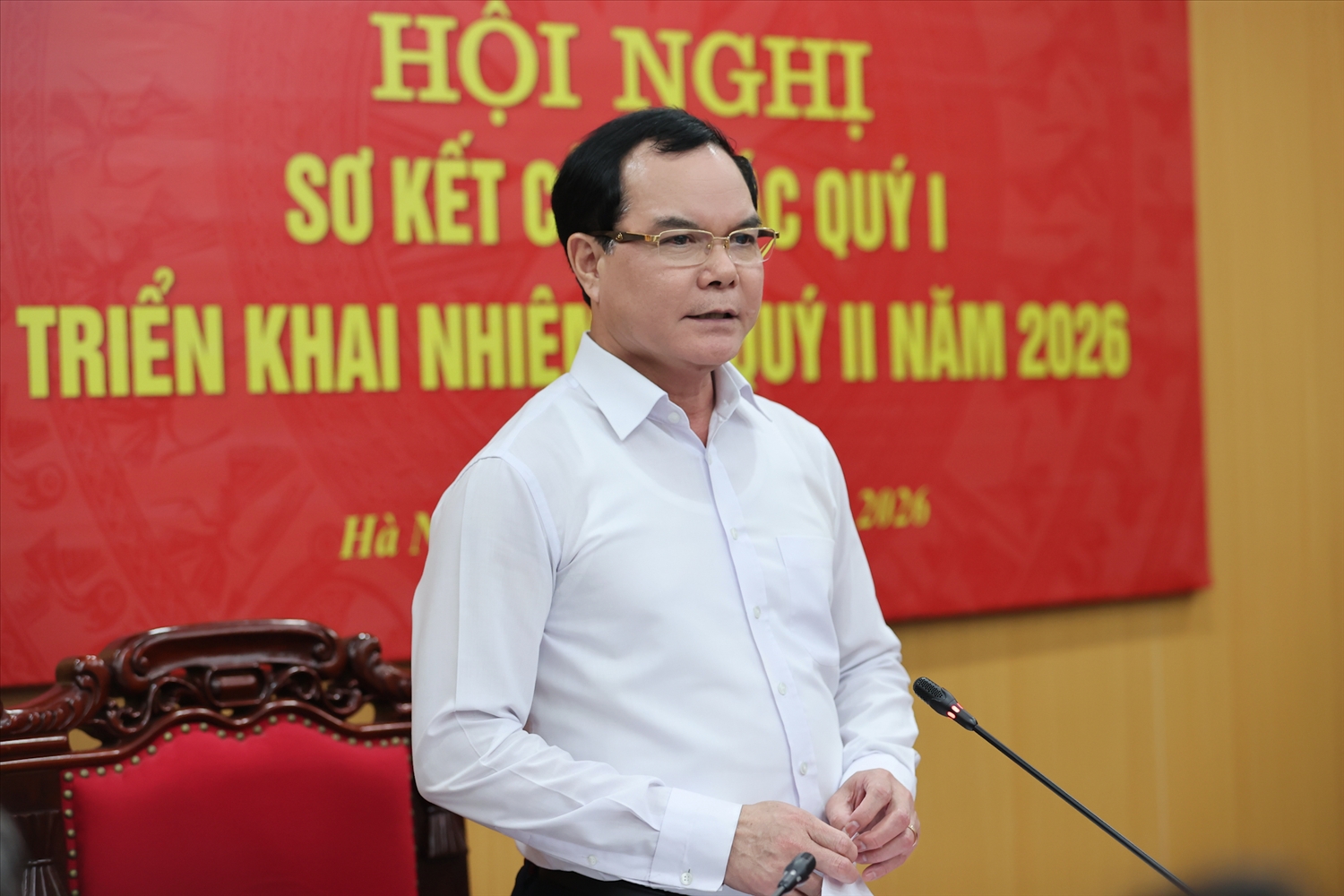 Ủy viên Ban Chấp hành Trung ương Đảng, Bí thư Đảng ủy, Bộ trưởng Bộ Dân tộc và Tôn giáo Nguyễn Đình Khang phát biểu tại Hội nghị (Ảnh. Lê Anh Dũng)