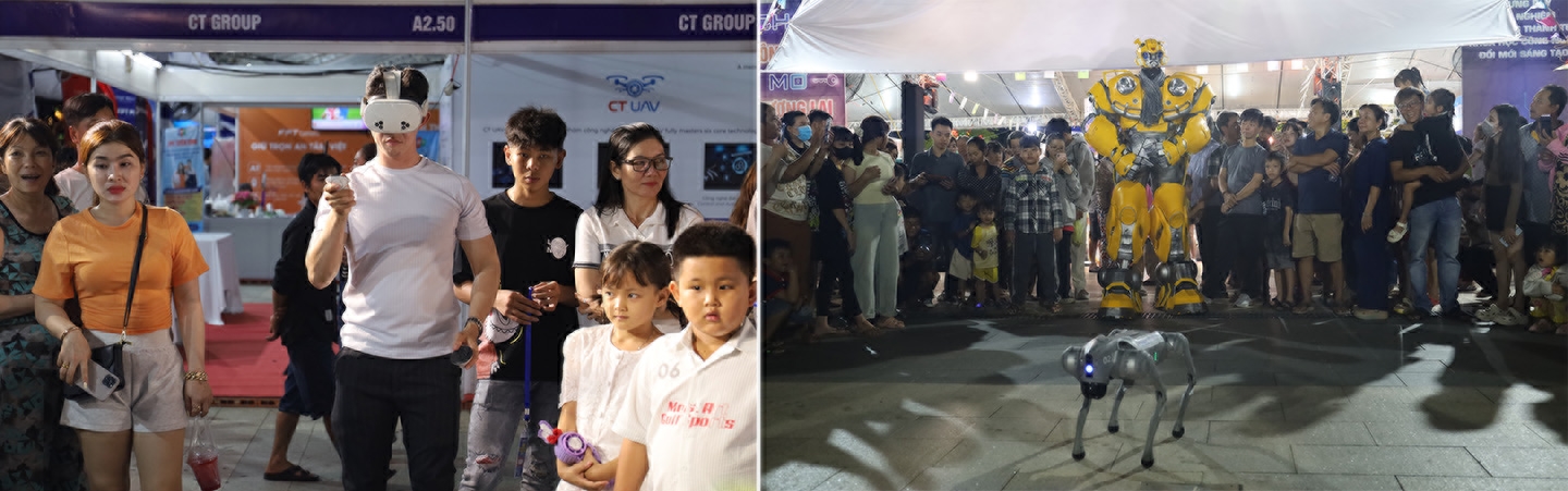 Không gian “Chạm công nghệ - Mở tương lai” với các gian hàng cho phép người tham quan trực tiếp trải nghiệm