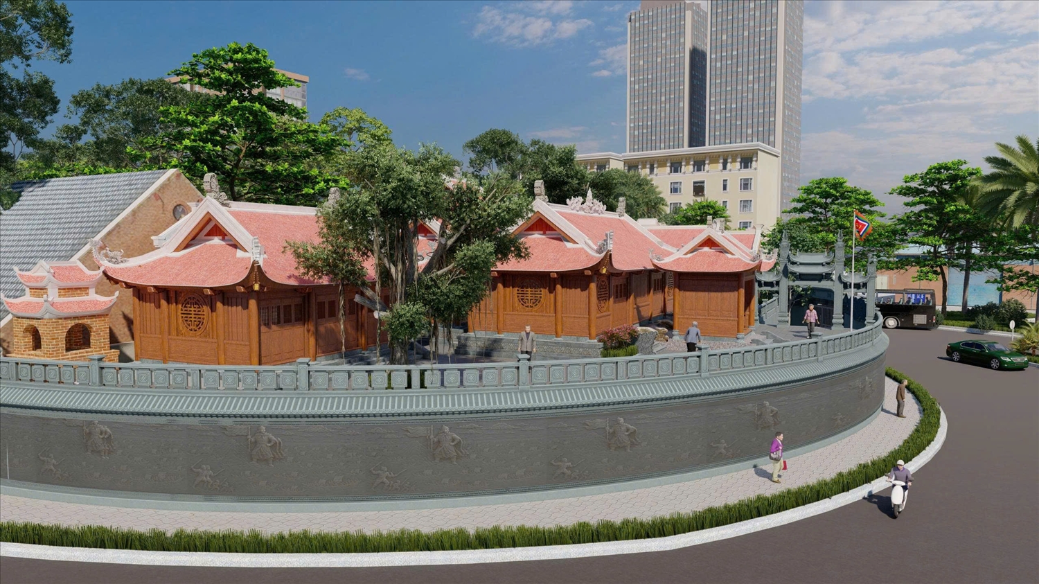 Đền Cửa Lục được thiết kế hài hòa với không gian xung quanh