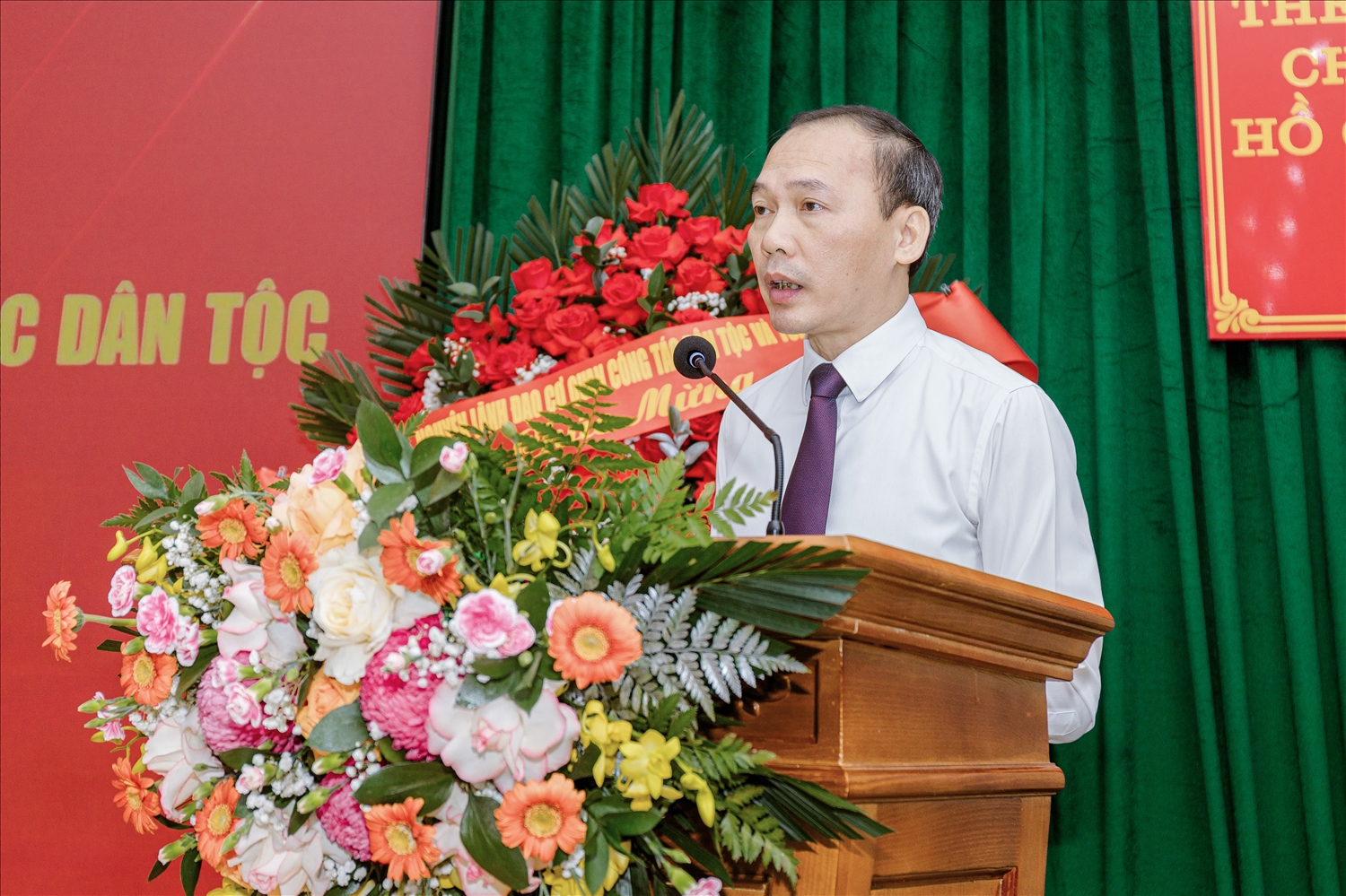 Đồng chí Nguyễn Văn Dưng, Giám đốc Sở Dân tộc và Tôn giáo tỉnh Tuyên Quang phát biểu tại buổi gặp mặt kỷ niệm 80 năm Ngày truyền thống cơ quan quản lý nhà nước về lĩnh vực công tác dân tộc