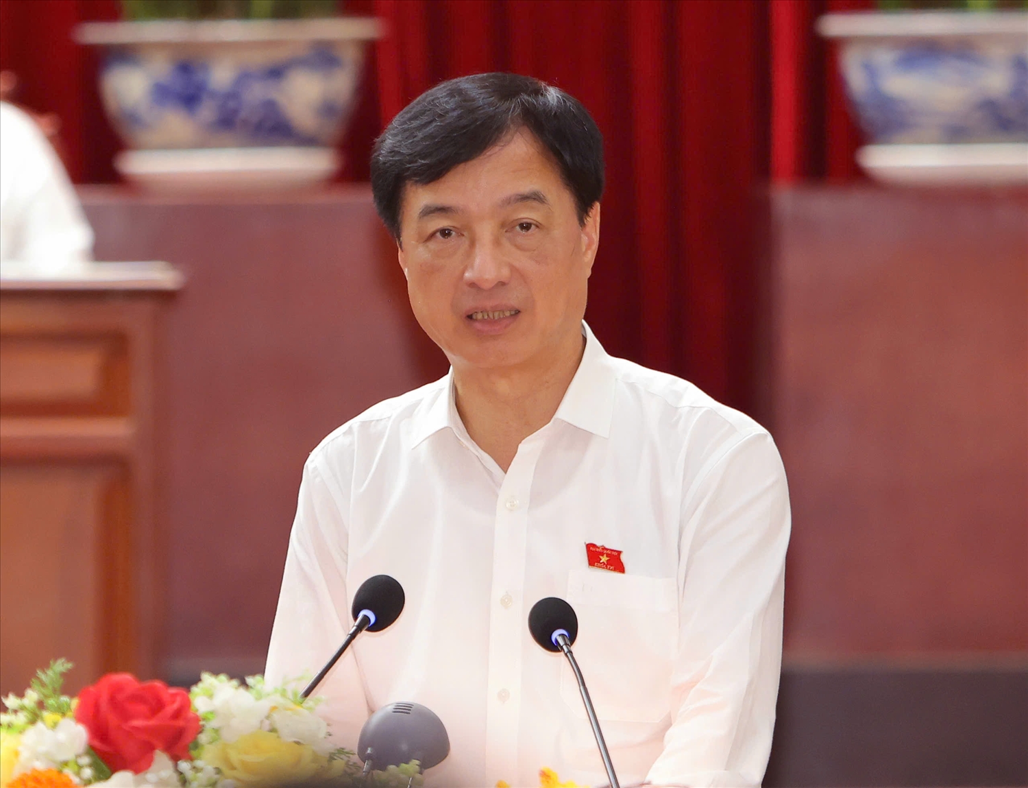 Ông Nguyễn Duy Ngọc, Ủy viên Bộ Chính trị, Bí thư Trung ương Đảng, Trưởng Ban Tổ chức Trung ương phát biểu tại buổi tiếp xúc