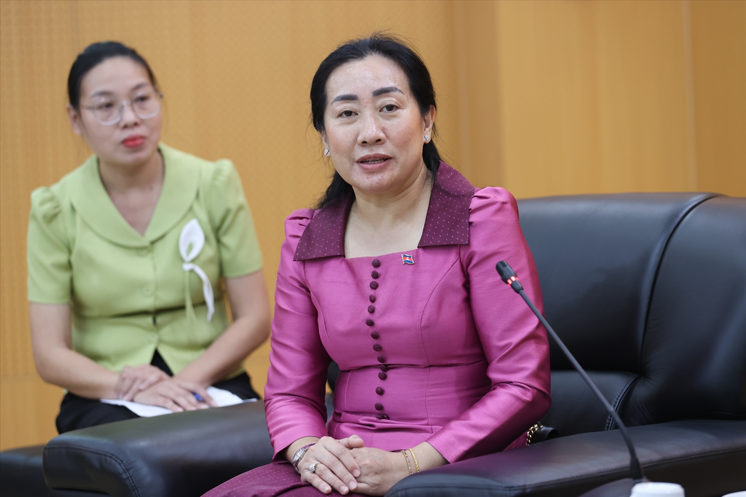 Bà Touch Sopharath, Đại sứ Đặc mệnh toàn quyền Vương quốc Campuchia tại Việt Nam phát biểu tại buổi tiếp (Ảnh. Lê Anh Dũng)