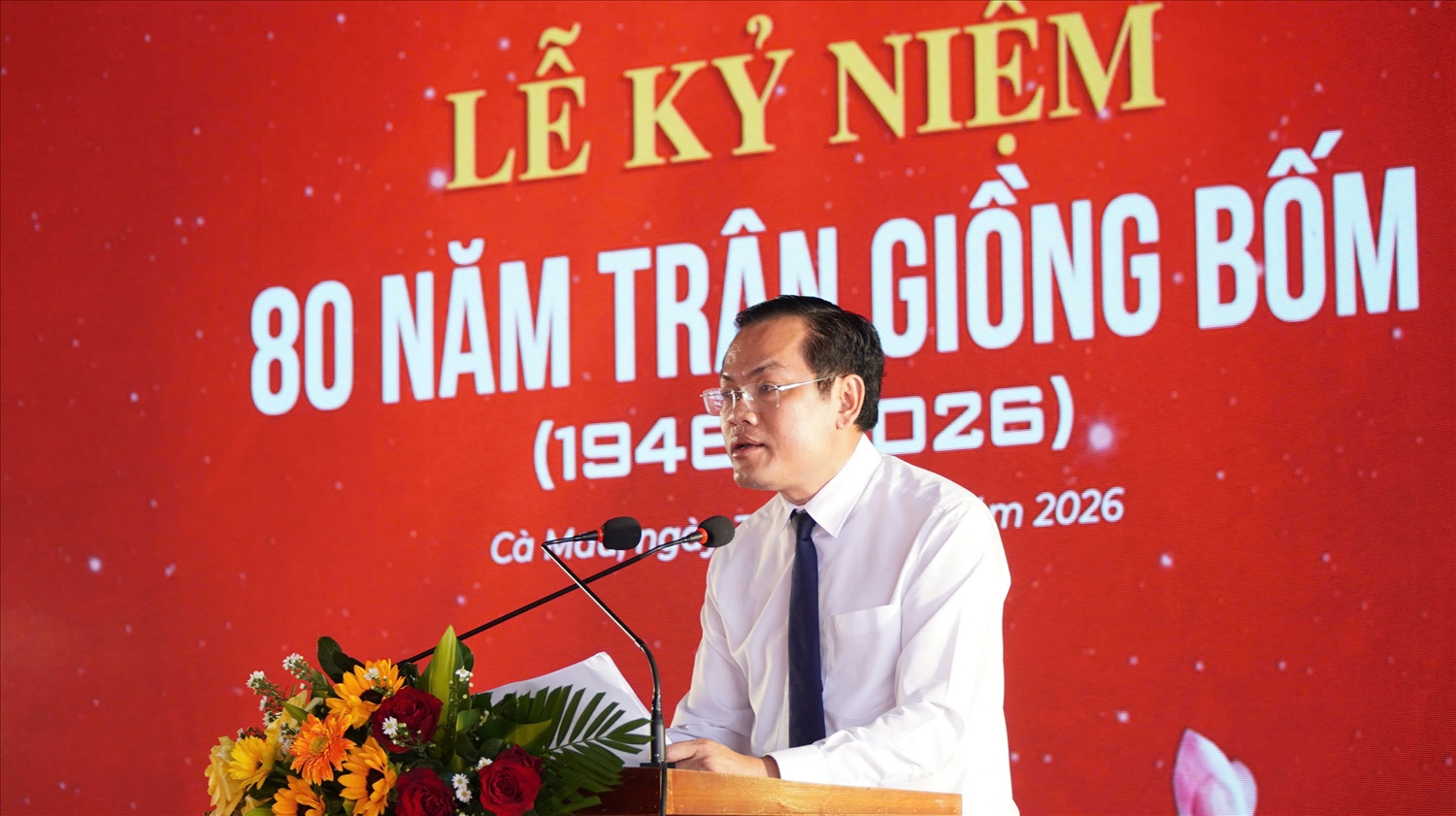 Ông Ngô Vũ Thăng – Phó Chủ tịch UBND tỉnh Cà Mau, phát biểu tại lễ kỷ niệm. (Ảnh: Thúy An)