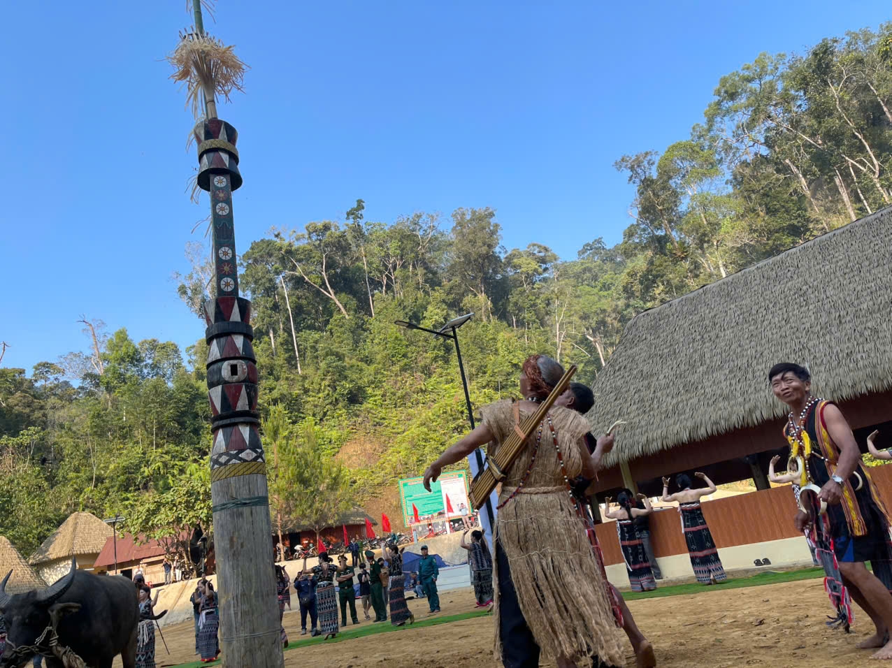 Nghi lễ ném còn tại lễ hội tạ ơn rừng của đồng bào Cơ Tu. (Ảnh HT)