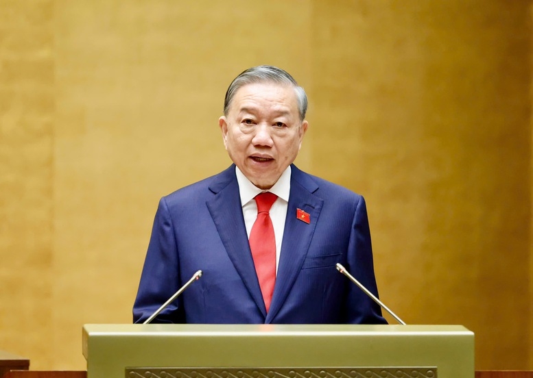 Sau lễ tuyên thệ, Tổng Bí thư, Chủ tịch nước Tô Lâm phát biểu trước toàn thể Quốc hội và đồng bào, cử tri cả nước - Ảnh: VGP/Nhật Bắc