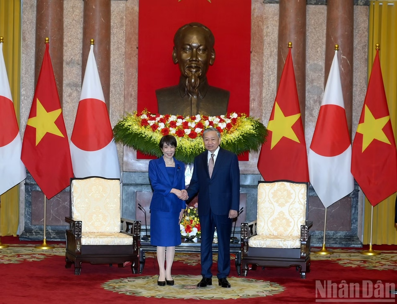 Tổng Bí thư, Chủ tịch nước Tô Lâm với Thủ tướng Nhật Bản Takaichi Sanae tại cuộc tiếp. (Ảnh: ĐĂNG KHOA)