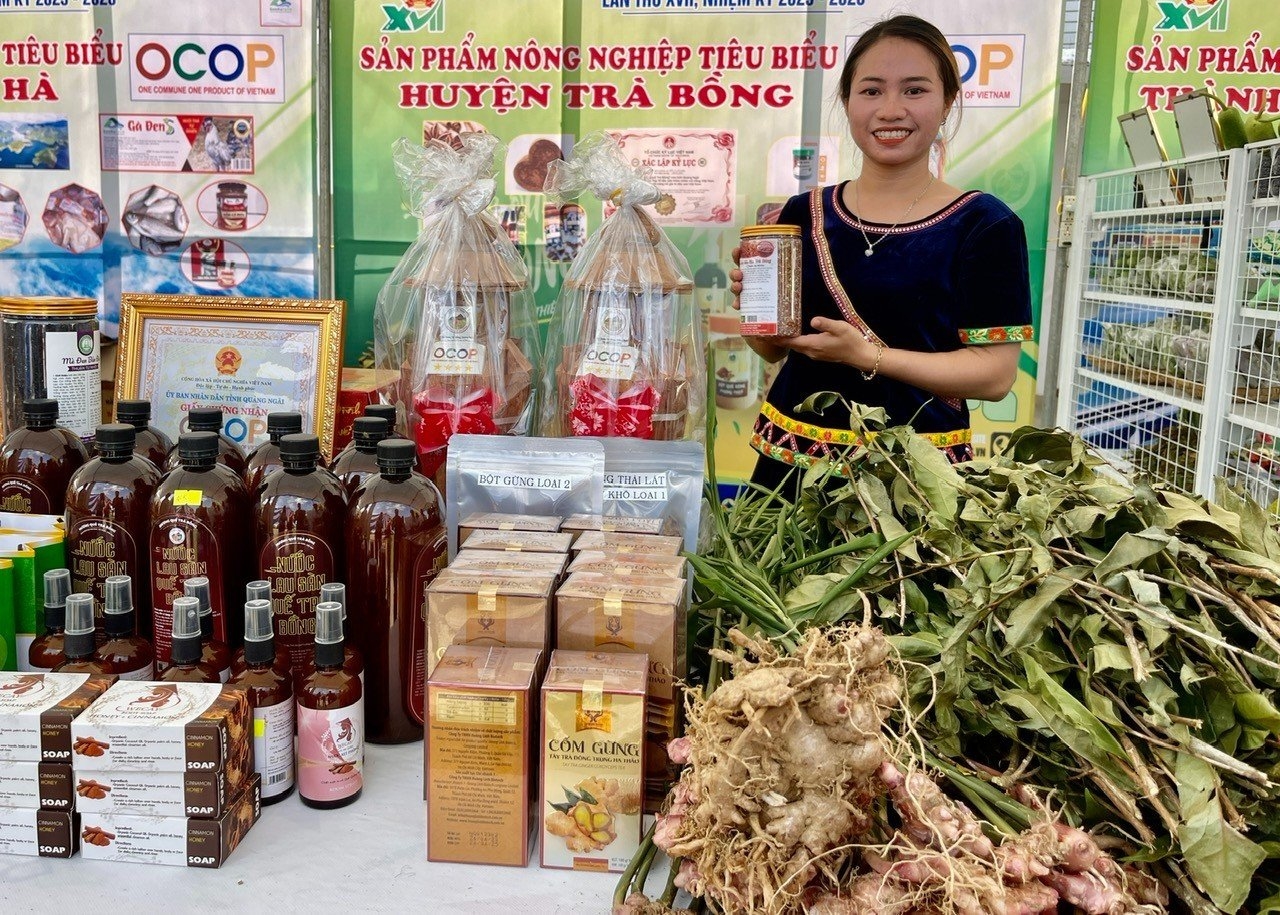 Cây gừng gió cùng nhiều sản phẩm nông nghiệp tiêu biểu huyện Trà Bồng được giới thiệu tại hội chợ triển lãm ở TP.Quảng Ngãi.