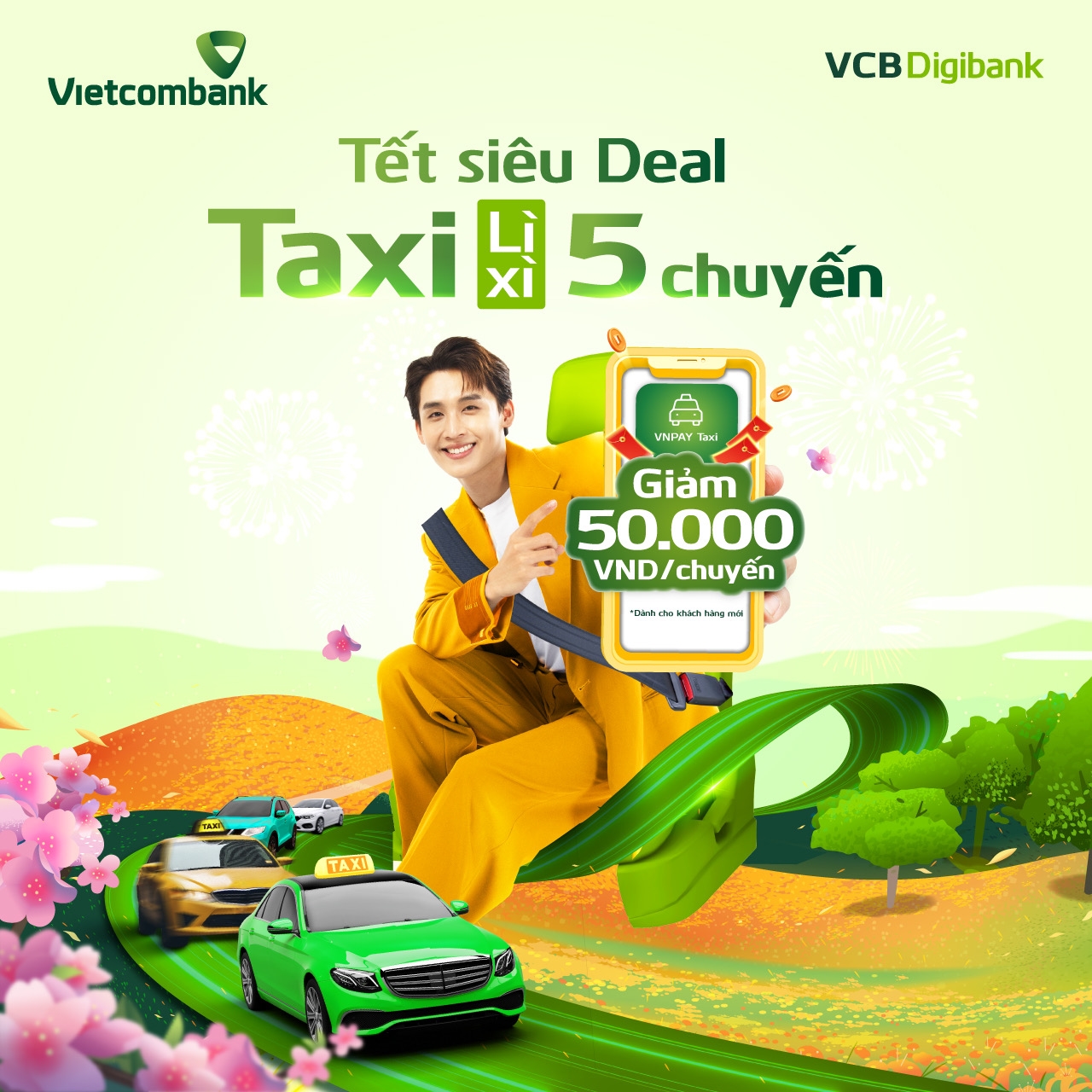 Đặt taxi qua ứng dụng "VCB Digibank: chọn mã CHAOXUAN2024 " hưởng nhiều ưu đãi