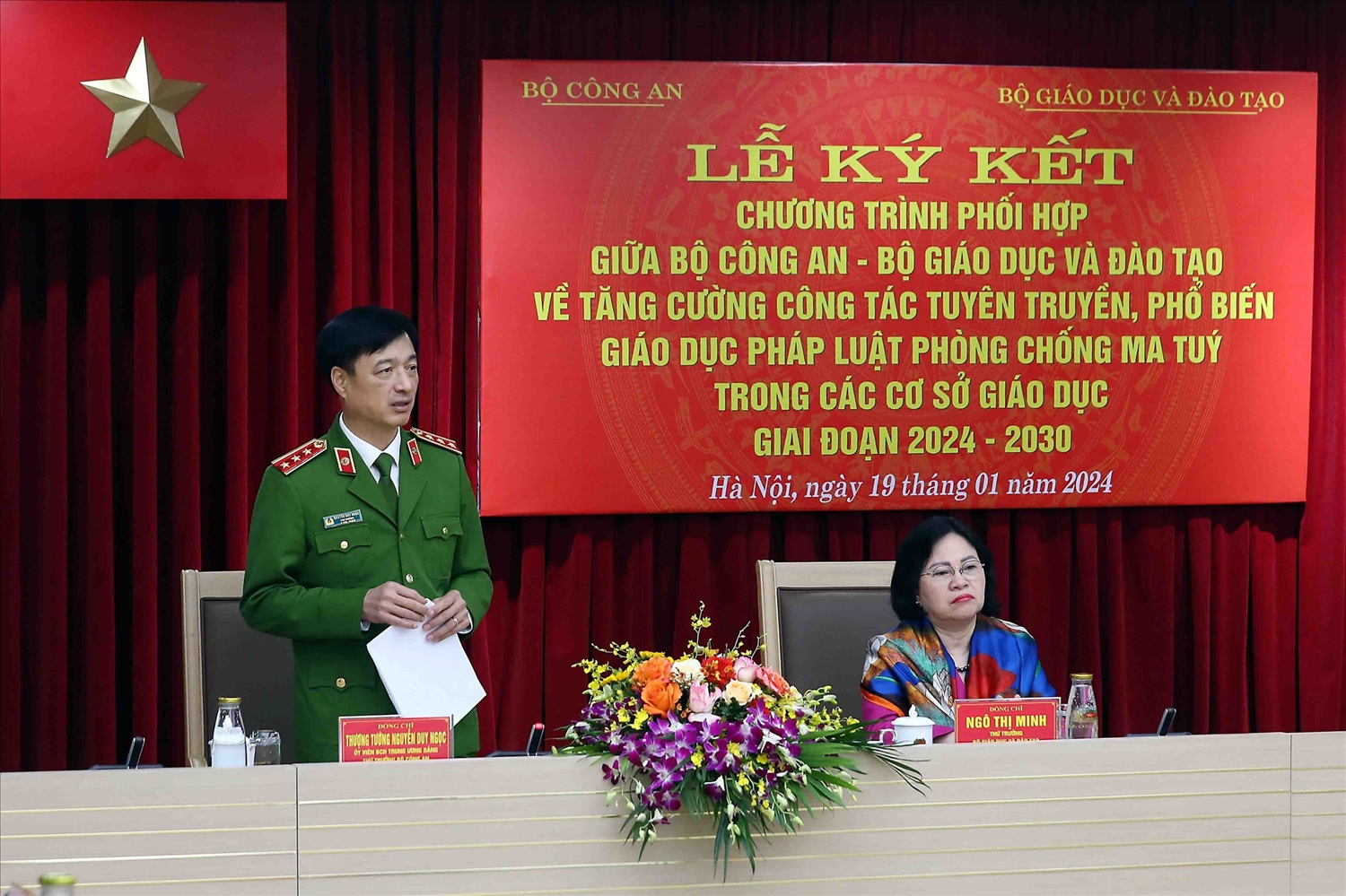 Thượng tướng Nguyễn Duy Ngọc, Thứ trưởng Bộ Công an phát biểu tại Lễ ký kết