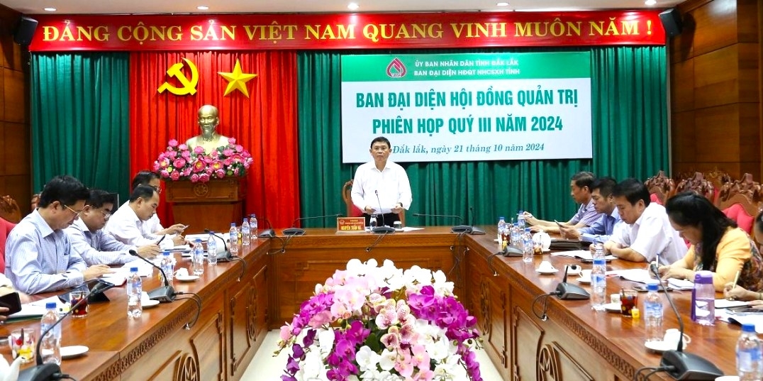 Phó Chủ tịch Thường trực UBND tỉnh, Trưởng Ban đại diện HĐQT Ngân hàng CSXH tỉnh Nguyễn Tuấn Hà phát biểu chỉ đạo tại phiên họp.