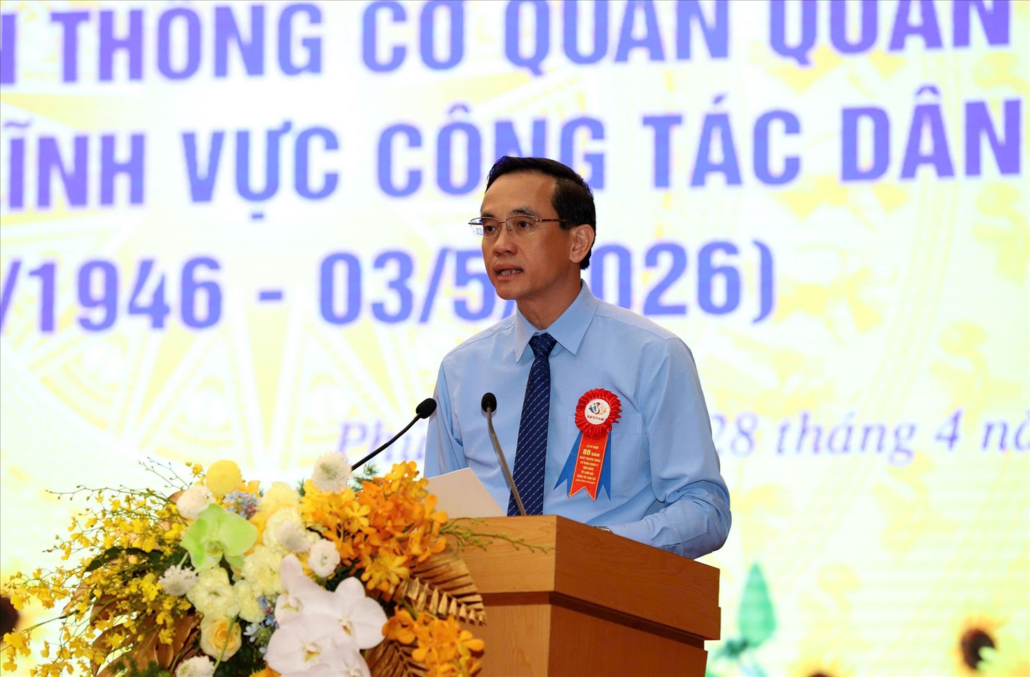 Giám đốc Sở Dân tộc và Tôn giáo Nguyễn Hải trình bày diễn văn kỷ niệm.