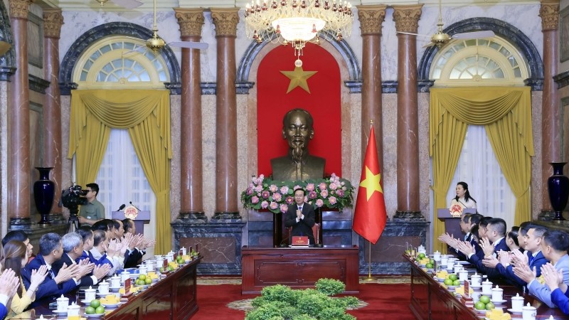 Chủ tịch nước Võ Văn Thưởng gặp mặt đoàn đại biểu Tổng Hội Nông nghiệp và Phát triển nông thôn Việt Nam. (Ảnh: Thống Nhất/TTXVN)