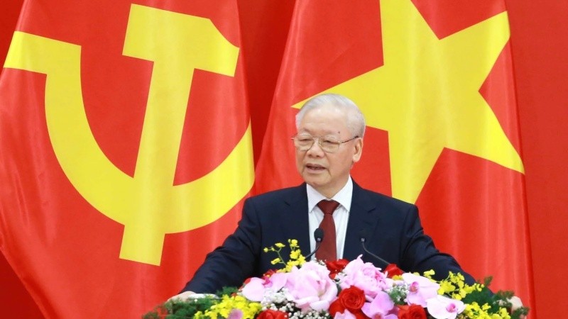 Tổng Bí thư Nguyễn Phú Trọng phát biểu tại buổi gặp gỡ nhân sĩ hữu nghị và thế hệ trẻ Việt Nam-Trung Quốc. (Ảnh: TTXVN)